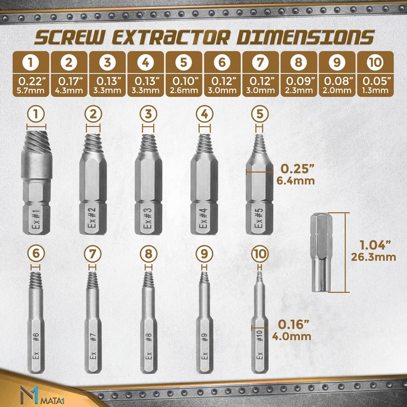 Mata1 - Screw Extractor Set for Stripped, Broken, Damaged Screws