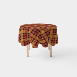 Fabric Textile Products | Fall Harvest Tablecloth | Plaid Round Tablecloth | 90" Round | Machine Washable and Stain-Resistant for Easy Care | Made in The USA