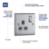 BG Electrical NBS21G-01 Single Switched Power Socket, Brushed Steel, 13