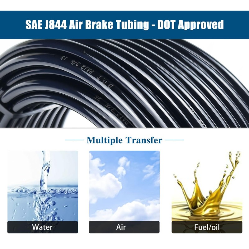 3/8" Black Nylon Air Line Tubing - 100 FT Air