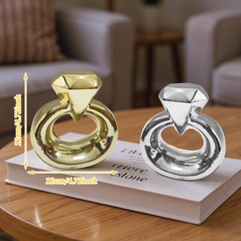 Zerzsy Gold Home Decor Diamond Ornament Sculpture,Set of 2 Diamond Sculptures Silver Accents Office Decor Modern Ornaments for Living Room Office Shelf Table