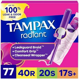 Tampax - Paquete múltiple de tampones radiantes, con trenza LeakGuard, absorción regular/Super/Super Plus, hasta 100% protección última intervensión d