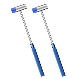 Dual Head Small Hammer for Fiddly Job, Plastic Head and Metal Head, 7 Inches, Blue Stripe Grip, Jewelry Mallet, Mini Mallet for Watch, Tuning, Woodworking, Toys, Handcraft, Leather, Instruments, 2 PCS