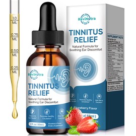 Tinnitus Relief for Ringing Ears, Ear Tinnitus Relief Drops, Herbal Ringing Relief with Ginkgo Biloba, Vitamin C, B12 for Ear Clicking Buzzing, Improving Hearing for Men and Women, Strawberry 2 Fl Oz