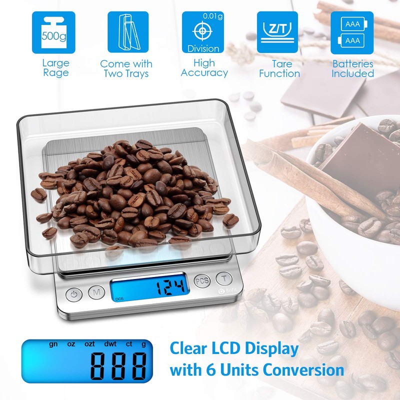 AMIR - Báscula digital de cocina, 500 g/0,01 g, mini