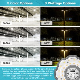 LUXRITE 36W/54W/63W LED Corn Light Bulb, 175W HID Equivalent, 3 Color Selectable 3000K-5000K, Up to 9300 Lumens, Enclosed Fixture Rated, 100-277V, E39 Mogul Base - Large Area Warehouse Indoor Outdoor