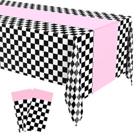 Irenare 3 Sheets Car Birthday Party Supplies Racing Party Decorations Road Tablecloth Racetrack Table Runner Table Covers for Car Theme Birthday Party, 54 x 108 Inch(Pink)