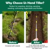 Garden Hand Tiller Cultivator, 4-Tine Adjustable Long Handle, Heavy Duty
