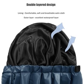 Shower Cap,100% Real Satin Lined Shower Cap,Extra Large Shower Cap for Women Reusable Waterproof,Adjustable Size&Long Hair Bath Caps Hat Synthetic - Color: Navy blue