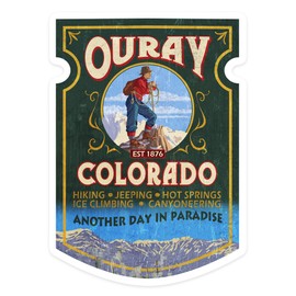 Die Cut Sticker Ouray, Colorado, Vintage Sign, Contour Vinyl Sticker 1 to 3 inches (Waterproof Decal for Cars, Water Bottles, Laptops, Coolers), Small