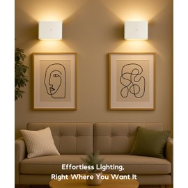 cambk Battery Operated Wall Sconces Set of 2 for Living Room, Wireless Rechargeable Motion Sensor Wall Light with Remote for Bedroom, Bathroom, Hallway, Indoor Ambient Lighting (White)