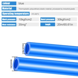 xianzhanEU 20 m Pneumatic Hose 6 mm, Blue PU Pneumatic Compressed Air Hose, Pneumatic Hose 6 mm, Inner Diameter 4 mm, for Various Pneumatic Tools