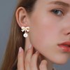 Gold Pearl Bow Earrings for Women Ribbon Dangle Drop Stud