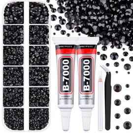 TINKRSTUFF 6100Pcs Resin Rhinestones for Crafting with 2Pcs 10ml B7000 Jewelry Glue, 1 Box Flatback Crystals Diamond (Black) for Bedazzling Crafts DIY Nail Art Non Hotfix Gems for Clothing Shoes Tumblers