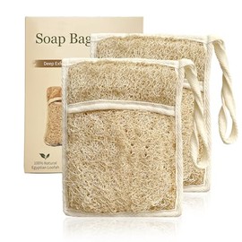 Bolsa para jabón hecha de lufa egipcia natural, bolsa de lujo para jabón exfoliante con abundante espuma, textura rugosa, secado rápido, larga para co