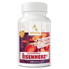 Iron High Dose Zelltuning EISENHERZ® Iron Vitamin C Complex Vegan with Folic Acid & Vitamin B - B2, B6, B12 & Vitamin A. Dietary Supplement No Additives Produced in Germany