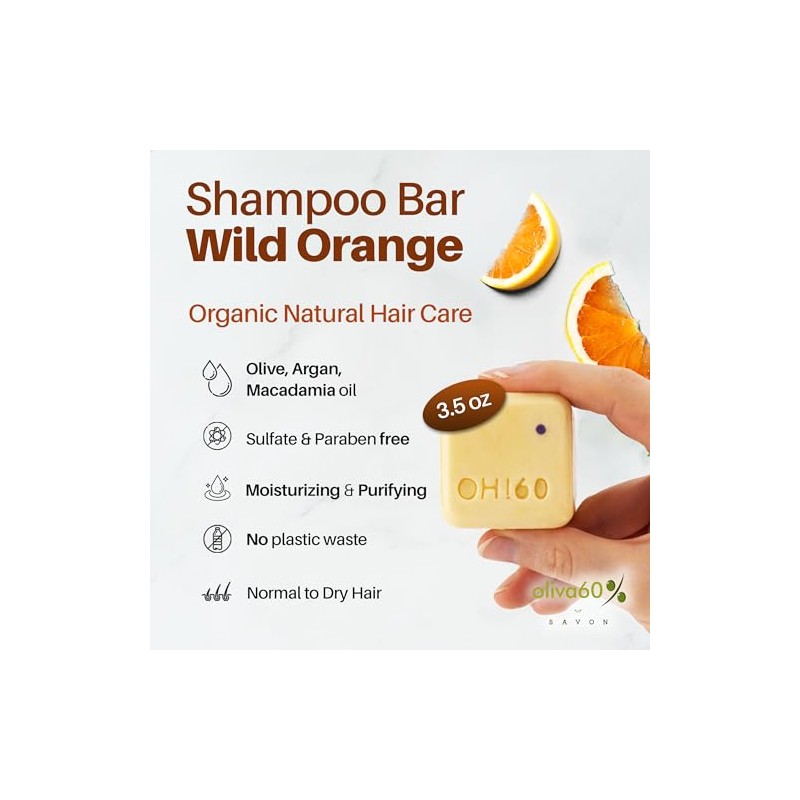 Shampoo en barra de Oliva. Oliva60, Sin sulfatos, Con aceite