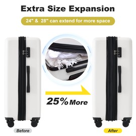 Tzou 2 Pcs 24+28in Hardshell Luggage Sets With Tsa Lock Spinner Wheels,Expandable Luggages Suitcase Lightweight Luggage Case white