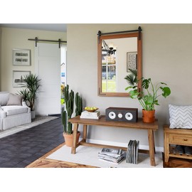 Mestikits 24x36 Inch Farmhouse Mirror for Bathroom, Brown Wood Framed Rustic Mirror, Rectangle Wall Decorative Mirrors for Entryway, Courtyard, Bedroom