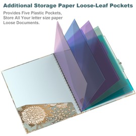 Hongri Clipboard Folio with Refillable Lined Notepad, 8.5 x 11 Folders with Storage 10 Pockets, Spiral Portfolio, Size 12.8X 9.7 in, Office & School Supplies, Golden Flower