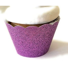 Valentines Day Purple Glitter Decorative Cupcake Wrappers for Weddings, Showers, Birthdays - Set of 12