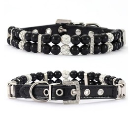 Collar for Dogs, Rhinestone Dog Collar, Dog Collar with Pearl, Bling Glitter Leather Cat Collar and Adjustable, Diamond Pet Collar for Dogs, Cats, Puppies (Black, L, 1.5 x 37 cm)
