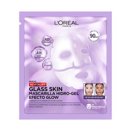 L'Oréal Paris Revitalift Glass Skin Mascarilla Hidrogel 1pza EFECTO GLOW EN 90 MIN, Hidratación Profunda con Centella Asiática y Ácido Hialurónico