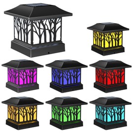 Viewsun 8 Pack Solar Post Cap Lights, Outdoor Fence Solar Powered Cap with 4 Lighting Modes Waterproof Light Decorative for Deck Patio or Garden Decor, Fits 4x4 Wood Vinyl Posts (Tree-Pattern Design)