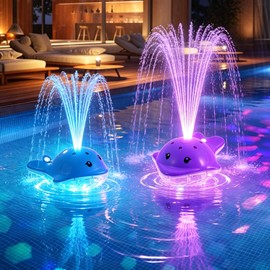 Fontana a forma di balena per piscina galleggiante con telecomando, 3 modalità di spruzzo e 12+12 luci LED, fontana d'acqua per piscina ricaricabile, decorazione ideale per feste notturne, giardino