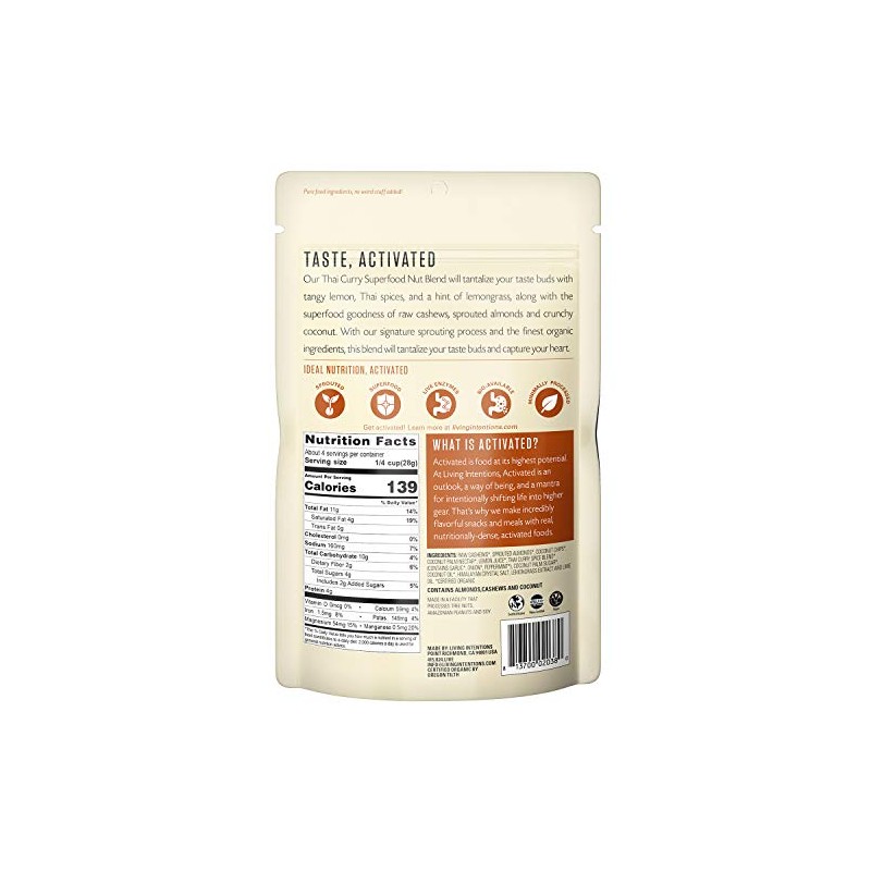 Living Intentions Sprouted Organic Nut Blend– Thai Curry– NonGMO –