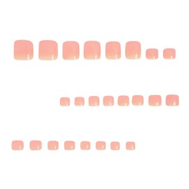 24 PCS Press On Toe Nails - French False Toenails - Pink Gradient Fake Toe Nail - Stick-on Nail With Nail Glue - Acrylic Press-on Extensions - Spring Summer Seaside for Women Girls