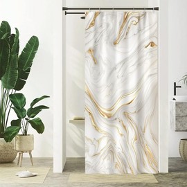 Shower Curtain Marble White Gold, Uiiooazy Shower Curtain Abstract Grey Marbled Shower Curtains Anti Mould Waterproof Polyester Fabric Washable Slim Bathroom Curtain with 8 Hooks for Bathroom 120 W x