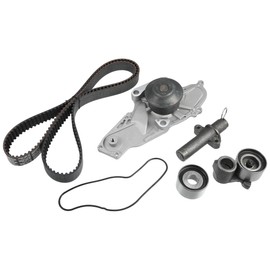 INFINAUTO Water Pump, Front 26.7x8.6cm Engine Water Pump with Tensioner Kit No.14400P8AA01/14510P8AA01/14550P8AA01 for Acura CL 2001-2003 Silver Tone, 1 Set