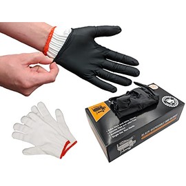 Black Disposable BBQ Gloves Kit with 50 Heavy Duty Textured Fingertip Grips and 2 Heat Resistant, Washable, Reusable Glove Liners for BBQ Cooking Gloves, Grilling Gloves, Meat Gloves for Pulling Meat