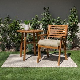 Traditional Round Tufted U-Shaped Back Outdoor Patio Chair Cushions 1-Piece | Tie Back Attachment Classic Transitional Style Solid Pattern Tan Color | Weather, Water Resistant 16 in x 16 in x 3 in