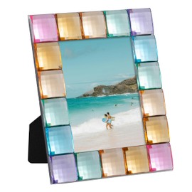 eletecpro 3x4 Sparkling Jewel Picture Frame with Real Glass and Multicolor Acrylic Adorned, Cute Style for Small Artwork Funny Room Decor, Rainbow