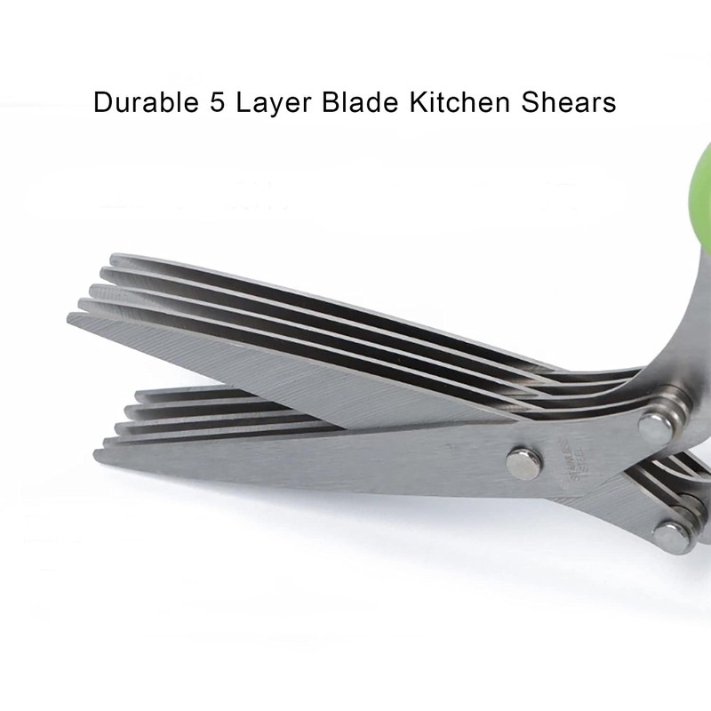 Herb Scissors, Kitchen Shears with 5 Blades and Cover, Multipurpose