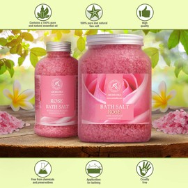 Rose Bath Salts 46 Oz - Natural Rosewood Oil & Rose Extract - Best for Relaxing - Good Sleep - Beauty - Bathing - Body Care - Wellness - Relax - Aromatherapy - Spa