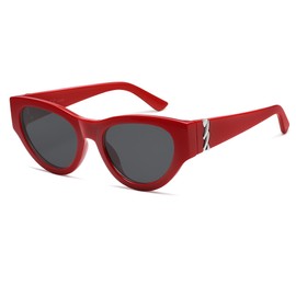 SOJOS Cat Eye Sunglasses for Women & Men 90s Retro Aesthetic Trendy Cateye Designer Sunnies SJ2332 (Red,Silver,Gery)