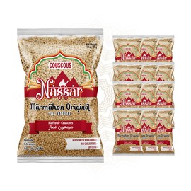 De Mi Pais Couscous Marmahon Original Nassar - Handmade, High in Fiber, Good Source of Energy, Middle Eastern Pantry Essential, Whole Wheat Couscous Pearls, 14 Oz,12-Pack