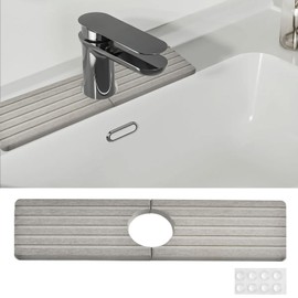 Milkary Diatomite Kitchen Faucet Mat, Quick Drying Kitchen Sink Splash Guard Behind Faucet, Grey Water Absorbing Stone Tray for Sink Drying Stone Mat for Bathroom Kitchen Bar Countertop