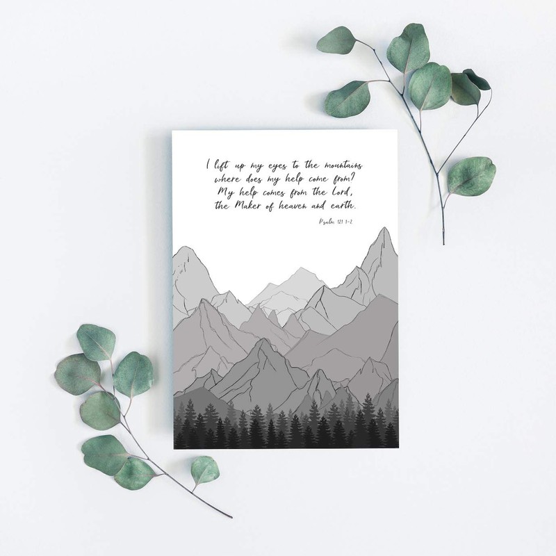 Psalm 121 Print, Mountains Wall Art Bible Verse Quote,Christian Men
