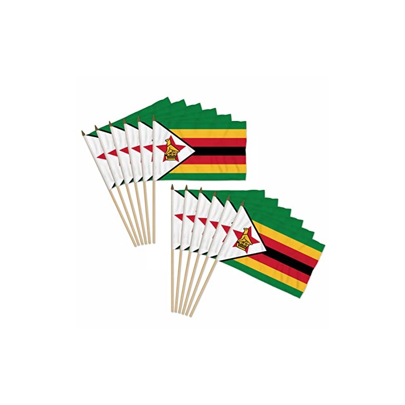 Zimbabwe 12x18in Stick Flag - 1 dozen pack