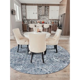 vivorug Washable Rug, Ultra Soft - 4' Round Rug, Non Slip Abstract Rug, Stain Resistant Rugs for Living Room Bedroom, Modern Fuzzy Rug (Blue/Medallion, 4 Round)