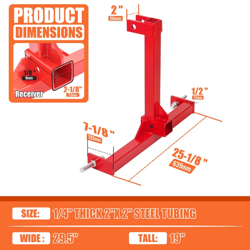 ECOTRIC 3 Point 2" Receiver Trailer Hitch Category 1 Tractor
