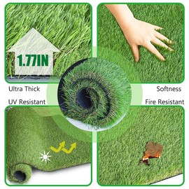Cestavie Artificial Grass Turf Rug 8x8 Ft, 1.77" Thickness Astroturf Fake Grass Carpet, Indoor Outdoor Use for Pets, Patio, Balcony, Deck,Dog Training with Drainage