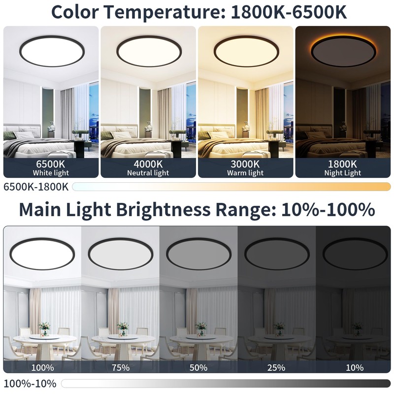 19 Inch Flush Mount Ceiling Light with Night Light, 45W