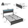 Queen Size Bed Frame LED Upholstered Headboard Platform Bed Frame