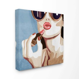 Stupell Industries Fashion Designer Lips Kiss Blue Painting Canvas Wall Art, 30x30, Multicolor