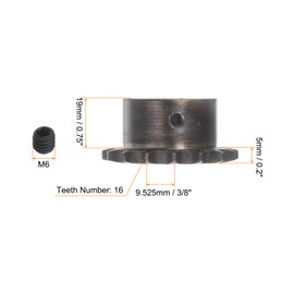 sourcing map 06B Roller Sprocket 16T Pitch 3/8 Inch 20 mm Bore A3 Carbon Steel